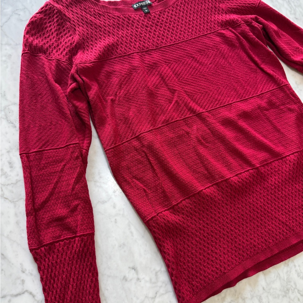 Express Rich Red Textured Sweater - Picture 3 of 6